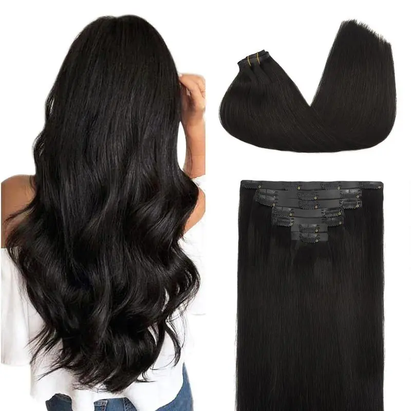Seamless Clip in Human Hair Extensions 14-22 Inch Real Human Hair Clip Ins for Natural and Seamless Look