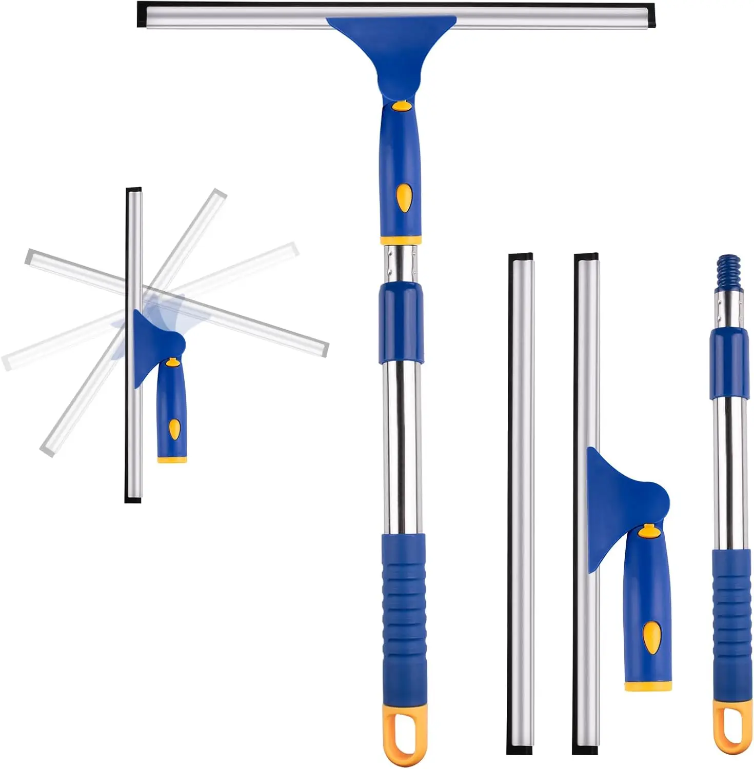 ITTAR 14-Inch Shower Squeegee for Glass Doors, Swivel Window Squeegee with Extension Pole, Adjustable Bathroom Squeegee for Shower Doors Mirror Windows Glass Car Windshield-1 Extra Rubber Blade tools cleaning deep kit extendable