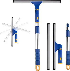 ITTAR 14-Inch Shower Squeegee for Glass Doors, Swivel Window Squeegee with Extension Pole, Adjustable Bathroom Squeegee for Shower Doors Mirror Windows Glass Car Windshield-1 Extra Rubber Blade tools cleaning deep kit extendable