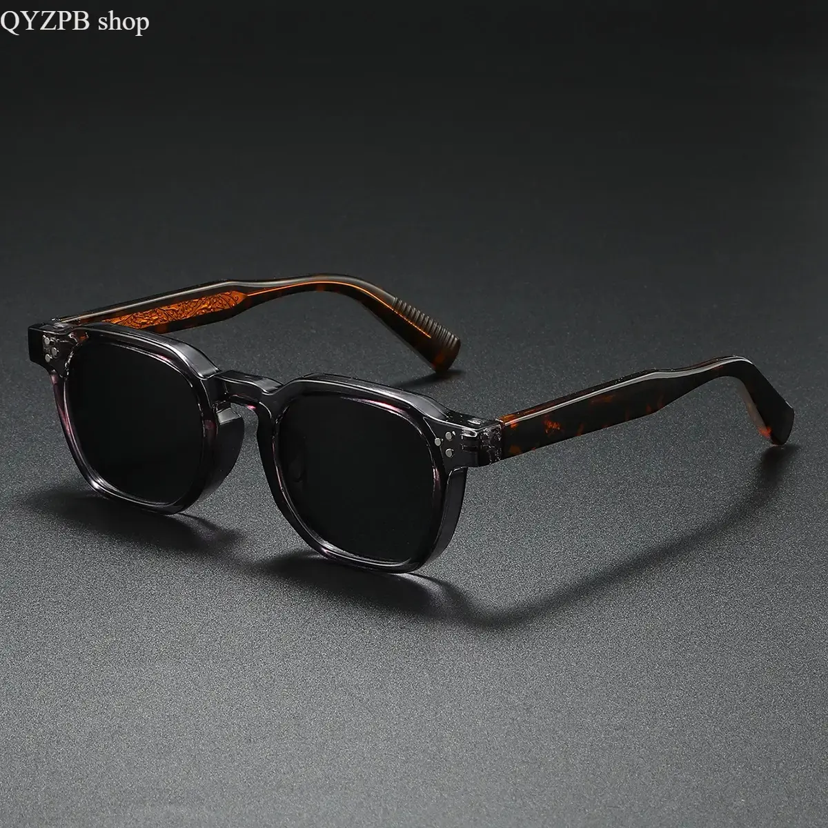 Unisex Vintage Square Sunglasses - Retro Look, Transparent Gray Frame, Tortoise Engrave Temples, UV Protection UV400 Lenses, Smart-Casual Aesthetic Shades for Driving, Beach