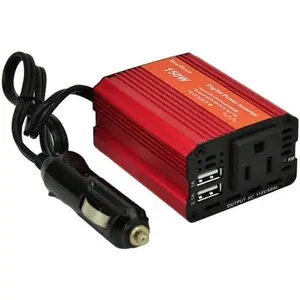 150W Red Power Inverter  Adapter,  Inverter Power Outlet DC 12V to 110V AC Converter Outlet Charger with 2.1A 1A Dual USB Charger for Phone, iPad, Laptop, Camera, Camping
