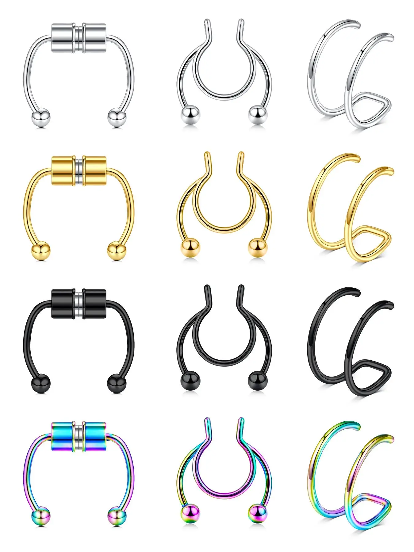 Punk Magnetic Nose Rings, 2024 Nose Cuff, New Fashionable Body No Piercing Jewelry for Men & Women, Streetwear Goth Accessory for Musical Festival Use