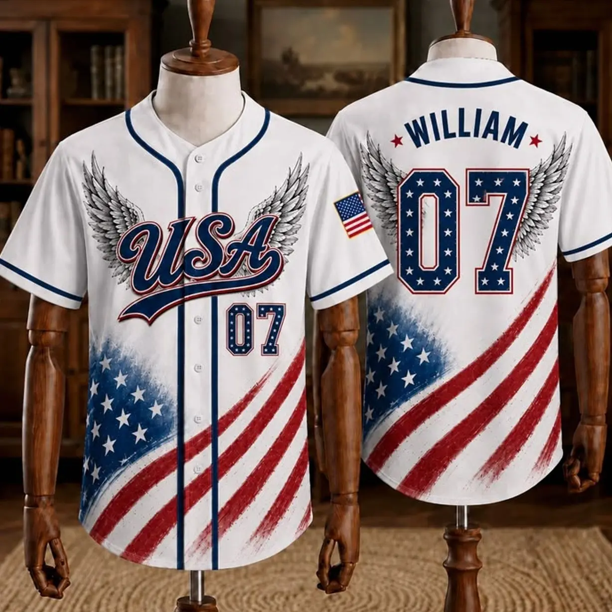 Custom Patriotic USA Baseball Jersey, Personalized Name and Numbe