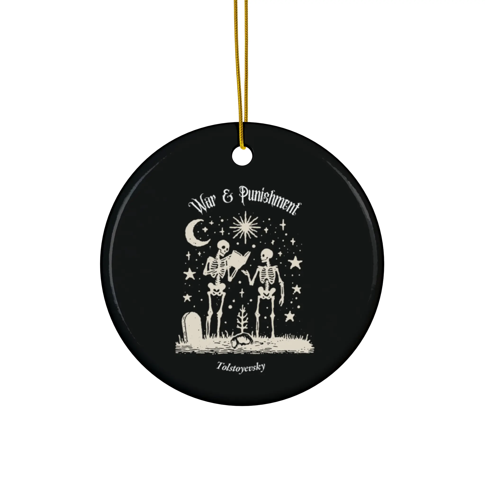 Ceramic Christmas Ornament, War & Punishment Skeleton Design, Gothic Holiday Decor, Halloween Gift, Unique Ornament, Spooky Home Decor
