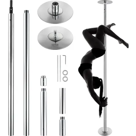 VEVOR 45mm Heavy-Duty Steel Gymnastics Pole, Gymnastics Equipment with 200kg/441lbs Capacity, Silicone Hand Guard, Dual Mode Functionality, Portable Removable Height-Adjustable for Home Gym Exercise, Club Use, Silver