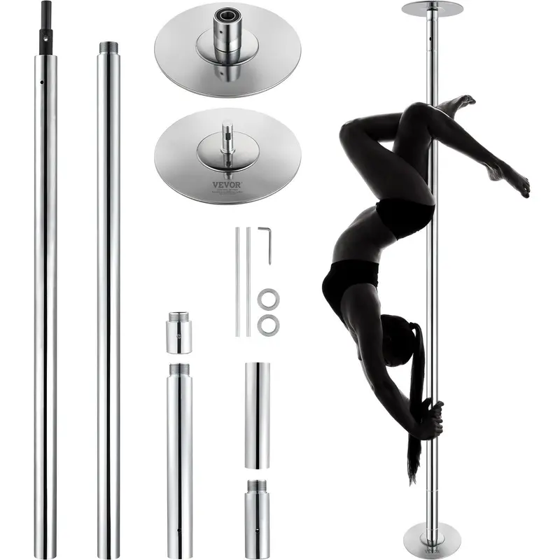 【toolupgrade】VEVOR 45mm Heavy-Duty Steel Gymnastics Pole, Gymnastics Equipment with 200kg/441lbs Capacity, Silicone Hand Guard, Dual Mode Functionality, Portable Removable Height-Adjustable for Home Gym Exercise, Club Use, Silver