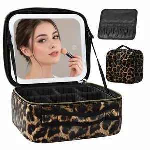 Multi-Purpose Storage Organizer Case with Built-in LED Mirror, Portable Travel Storage Bag, Adjustable Compartments, Large Capacity Organizer for Home, Office and Travel Essentials