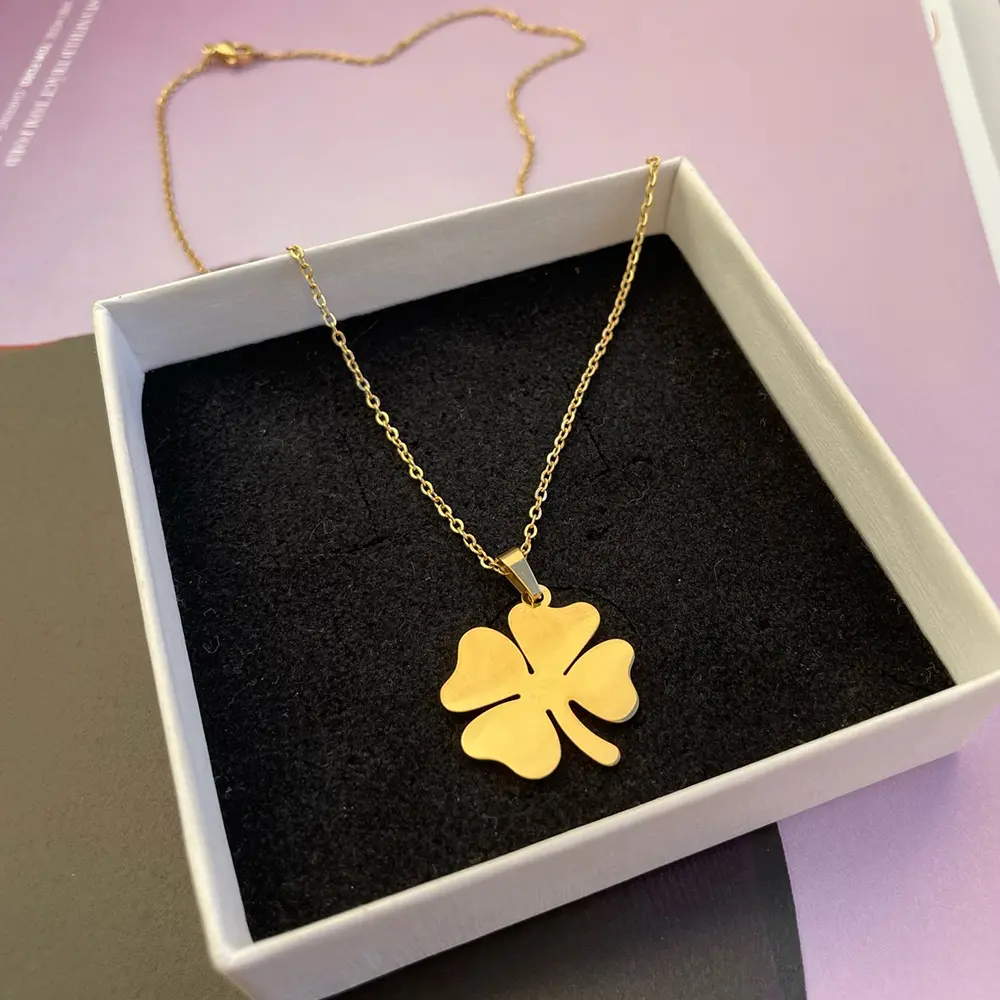 Unisex Stainless Steel Clover Pendant Necklace - Gold & Silver Color, Adjustable Chain Jewelry Necklaces for Lovers' Engagement Costume Jewelry