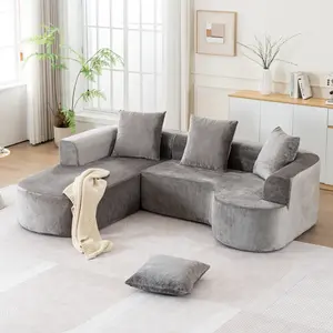 Modular Sectional Sofa with L-Shape Chaise, Cloud Sectional Modern Sleeper Couch with Deep Seat, Sponge Compression Sofas No Assembly Required (Grey-Corduroy Fabric)