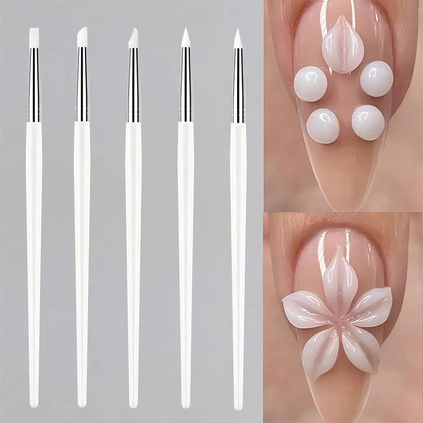 5-Pack White Silicone Beauty Brushes - Reusable, Easy to Clean, Ideal for Skincare, Makeup, 5‑Brush Set