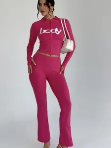 Fitted Zip Up Casual Sweater and Legging Set Womenswear Suits Fabric Top Fabric Top Everyday Hoodie BODY tiktokshopspringglowup