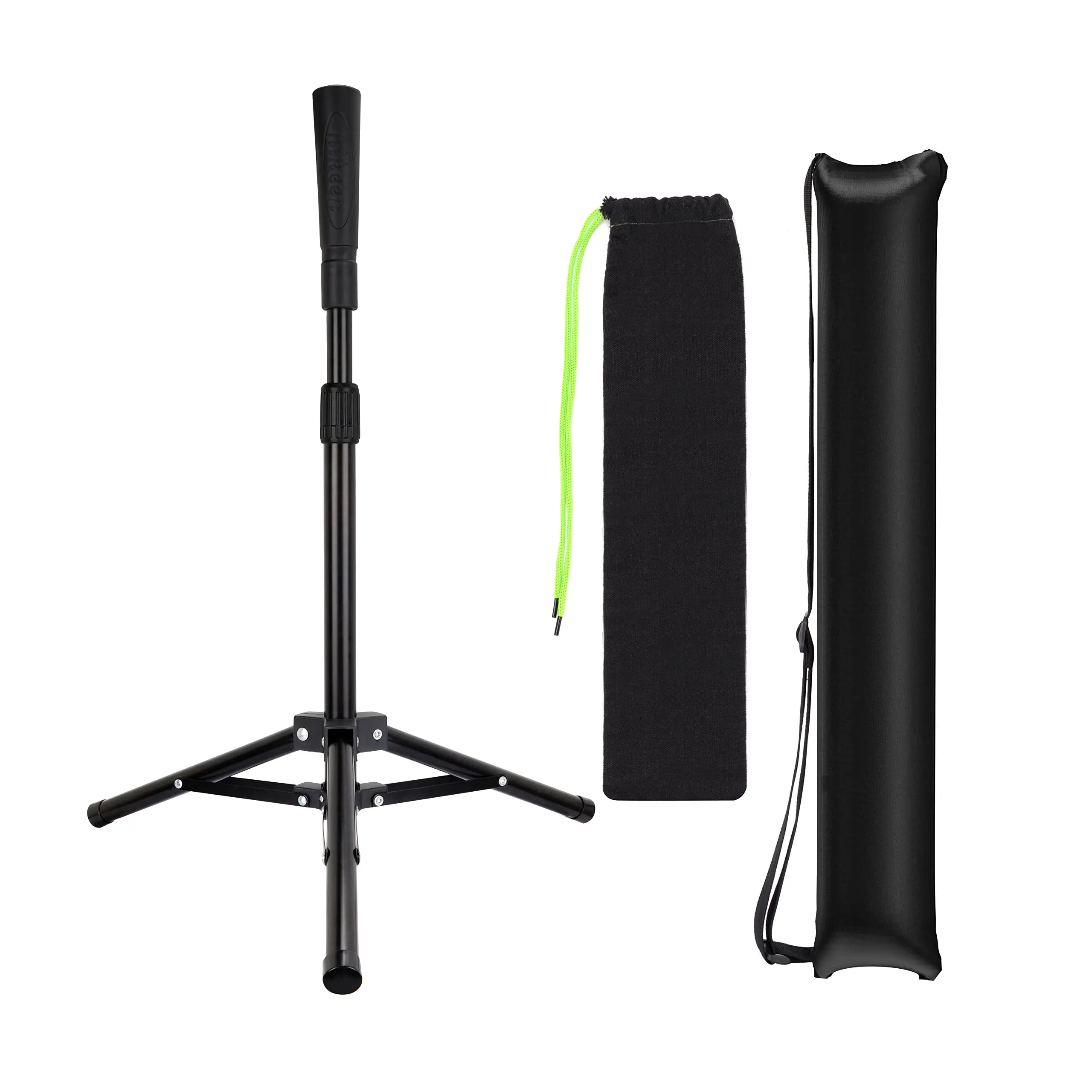 Hikeen Batting Tee - Portable Foldable Tripod Stand Batting Practice Equipment for Baseball & Softball Hitting Training, with Rubber Top, Easy Twist Lock, Metal Tube, Carrying Bag, Adjustable, Sturdy Base, Height Range