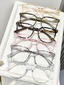 6 pairs of square-framed, minimalist blue light blocking glasses, suitable for use with smartphones, computers, games, and TVs. Clear lenses protect the eyes; unisex, suitable for everyday wear.