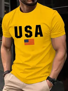 Men's USA Flag Print Round Neck Tee, Regular Fit Casual Short Sleeve Crew Neck T-Shirt for Daily Wear, Men's Top for Summer