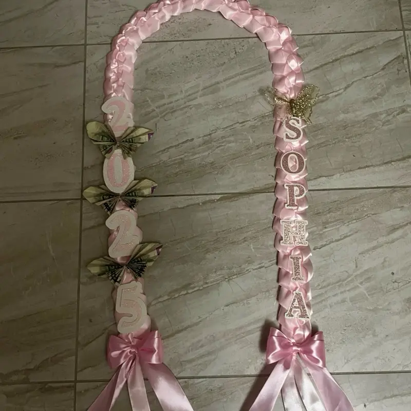 Graduation Stole Class of 2026 with Money and Butterfly Personalized Pink Ribbon Decorations