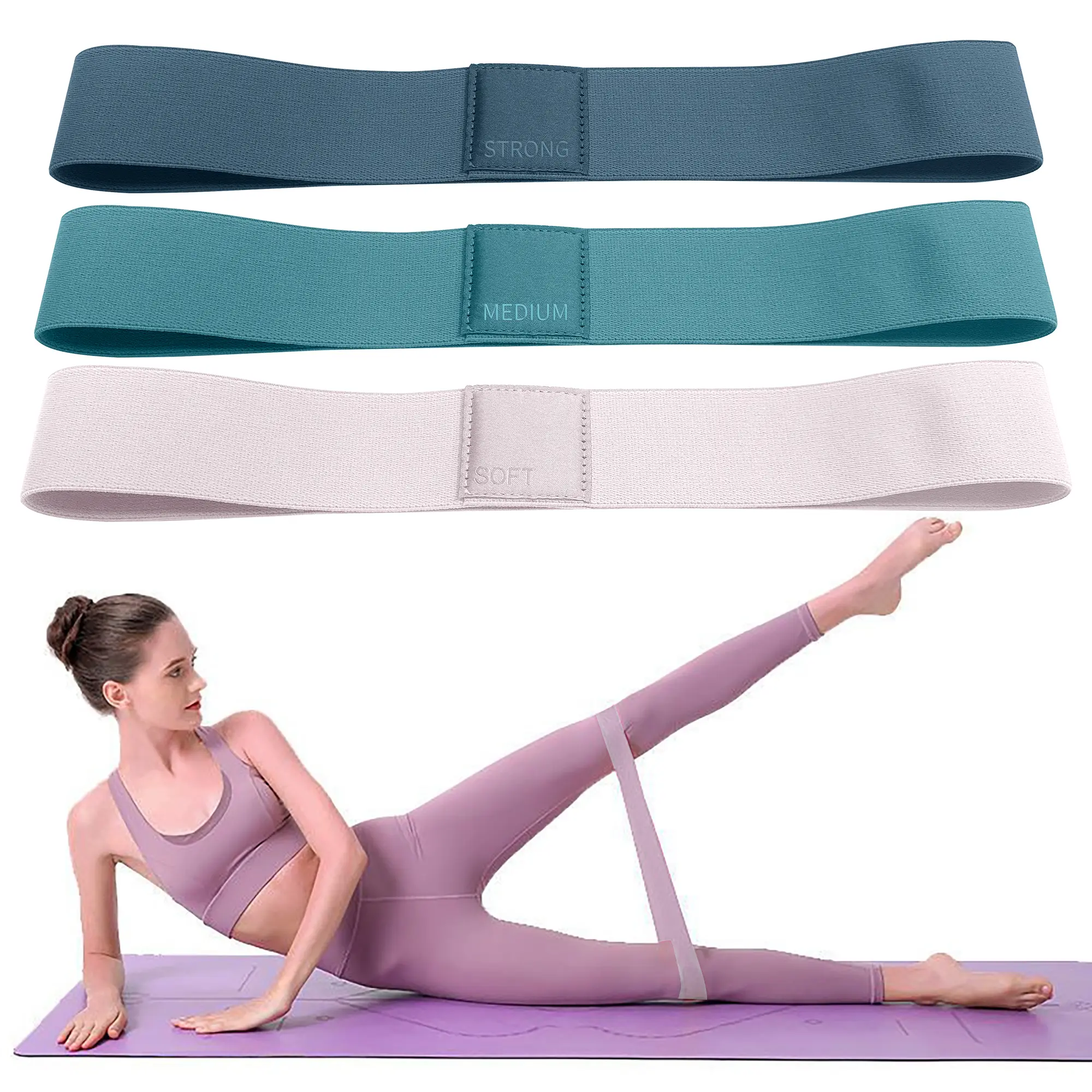 Fitness Resistance Band Set (3 Pieces) Professional Grade Pilates Yoga Home Gym Hips Leg Training Stretch Band Training Heavy Medium Light Fabric Ring For Women Men Loop Elastic Band Home Workout Equipment
