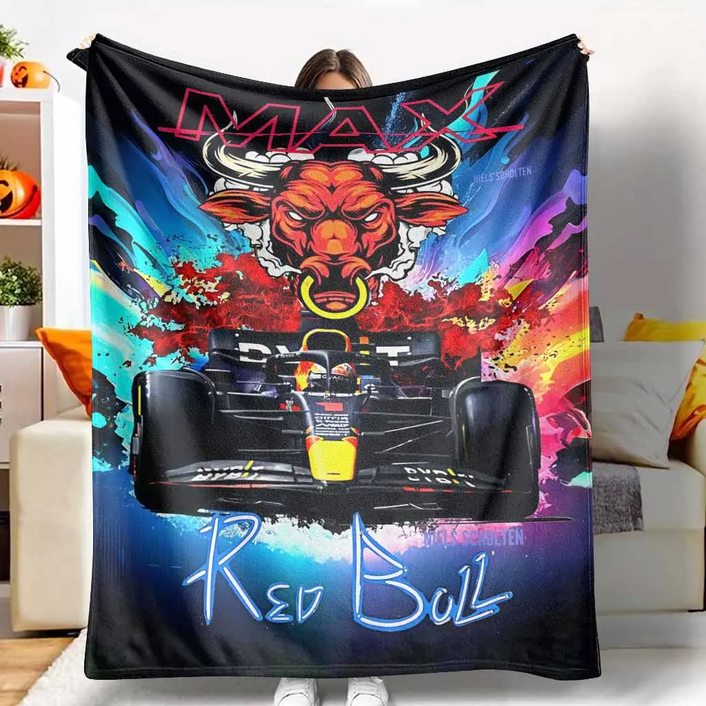 Red Bull Racing Flannel Blanket - Max Verstappen F1 Car Print, UltraSoft, Lightweight, Warm, Cozy, Durable, Cars Graphic, Racing Style, Ideal for Motorsports Enthusiasts, Living Room Decor, Sports Themed Gift, Cars Graphic Blankets, Racing Style Blankets