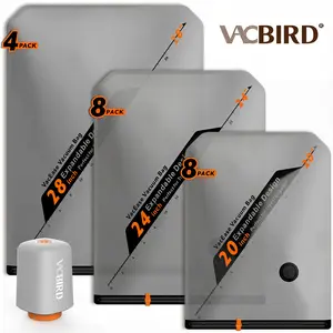 VACBIRD Vacuum Packing Pump Storage Bags 5Kpa Compression Hands-Free Cordless Rechargeable Lightweight Portable Transparent Travel Large Sealer Bags with Rounded Design Set 28/24/20 Inch 10/15/20 pcs Zipper Pouch Universal