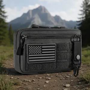 Tactical Molle Admin Pouch Utility Laser Cut EDC Tool Pouch Bag Horizontal Modular Pouches Include US Flag Patch and Keychain