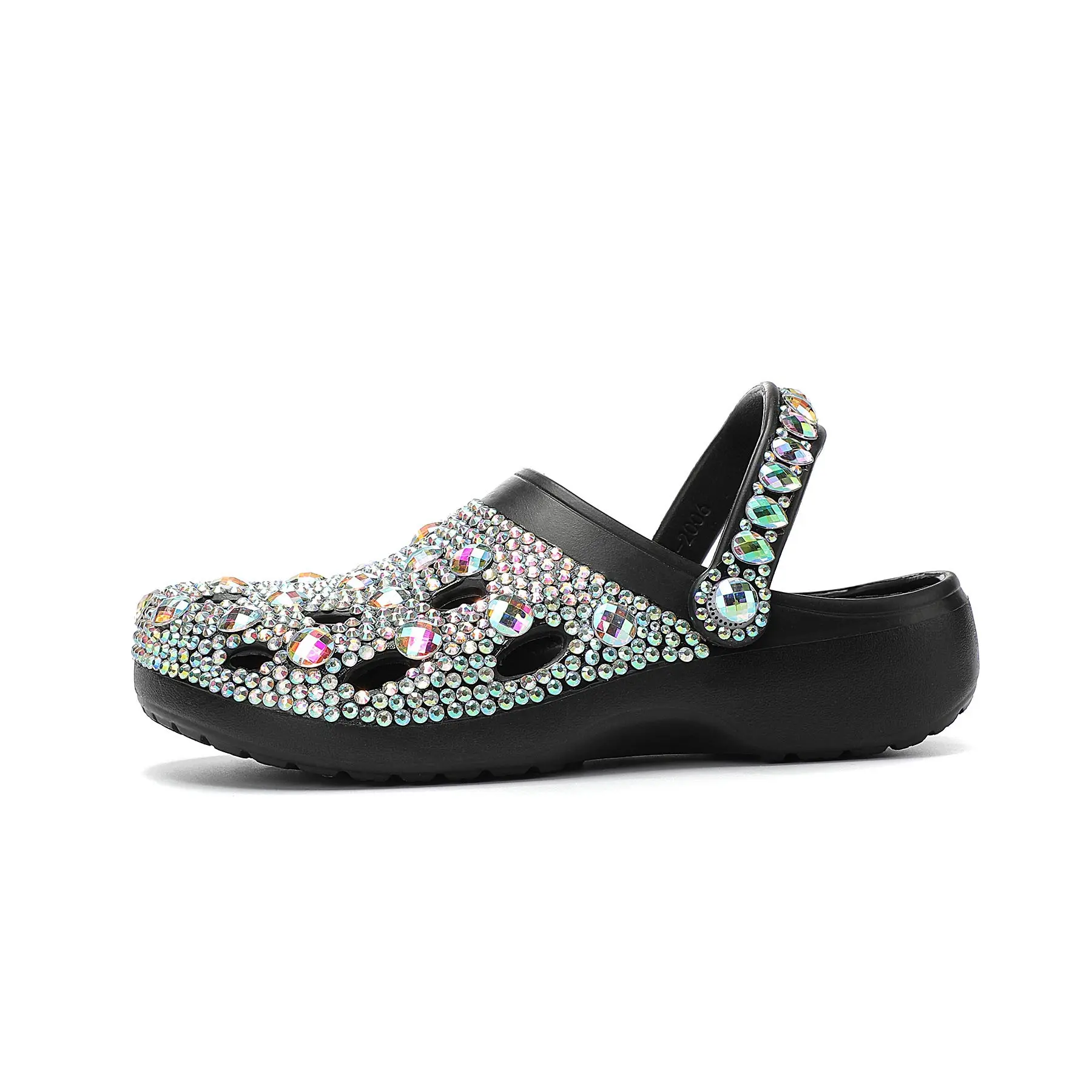 ReneChristine Women's Sparkling Rhinestone Clogs, Fashion Adjustable Strap Slip On Hole Sandals