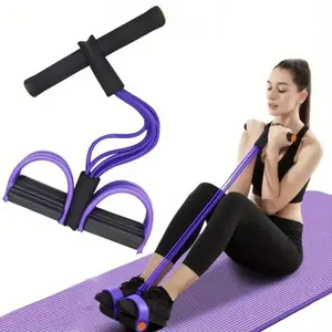 Six Tube Resistance Bands with Elastic Yoga Foot Pedal, Abdominal Trainer, Natural Latex Material, Full Body Workout, Home & Gym Use