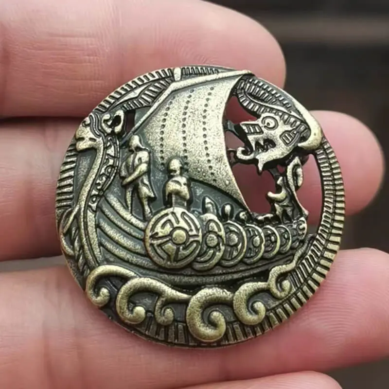 GTHIC Bold Norse Viking Longship Zinc Alloy Brooch, Nordic Inspiration Jewelry with Functional Design, Unique Personalized Accessory for History Enthusiasts & Daily Wear, Functionality