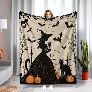 Gothic Witch Black Cat Halloween Blanket Soft Cozy Throw for Home Office Travel Camping Warm Nap Blanket Perfect Gift for Halloween Lovers