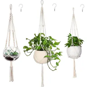 3 Pack Macrame Plant Hangers – Indoor Hanging Planters with Hooks, Boho Home Décor Holders for Small to Large Pots
