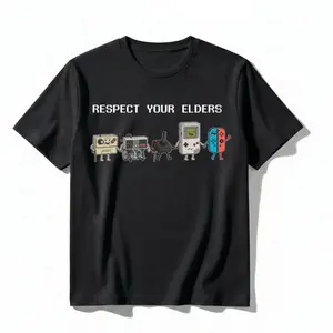 Funny "Respect Your Elders" Retro Gamer T-Shirt. Nostalgic 90s Pixel Art Controller Graphic Tee. oversize Trend  Gift for Him Her Unisex Cotton Top