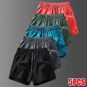 Men's 5-Pack Solid Color Casual Shorts with Zipper Pockets, Summer Fashion Drawstring Athletic Shorts, Suitable for Summer Gym Workouts, Running, and Outdoor Activities, Comfortable and Adjustable