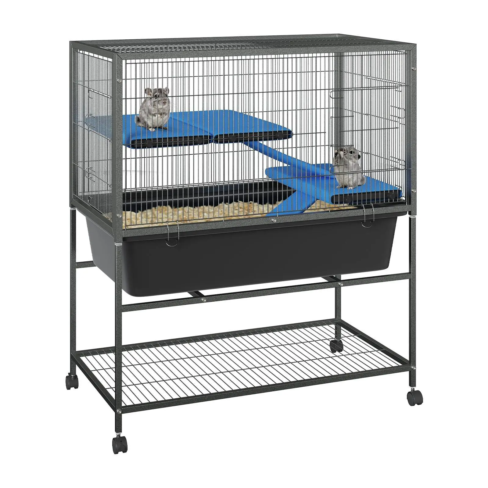 40.5" H Multi-Level Critter Nation Large Iron Grid Ferret Cage - 2-Tier Indoor Small Animal Cage with Locking Wheels, Detachable Ramps, Platforms, Full Access Doors, Machine-Washable Covers, Customizable Layout, Secure Space
