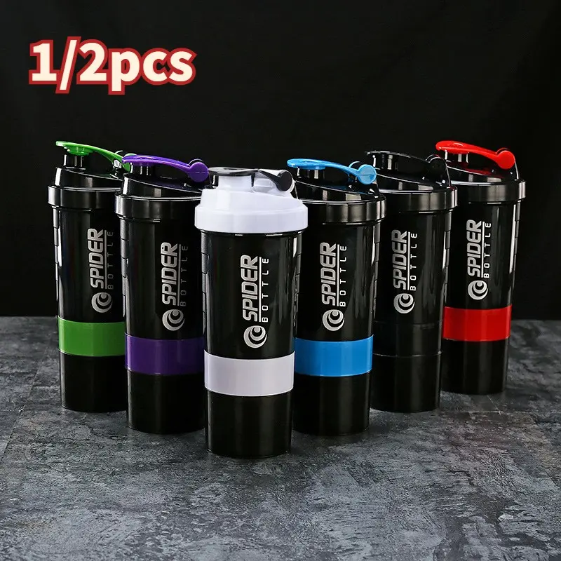 Creative Protein Powder Shaker Cup, 500ML/17oz Three-Layer Design, Portable Handheld Fitness Work out Milkshake Cup, Spring Spider Cup, Protein Shaker Bottle, Portable Sports Bottle, Protein Bottles Shakers