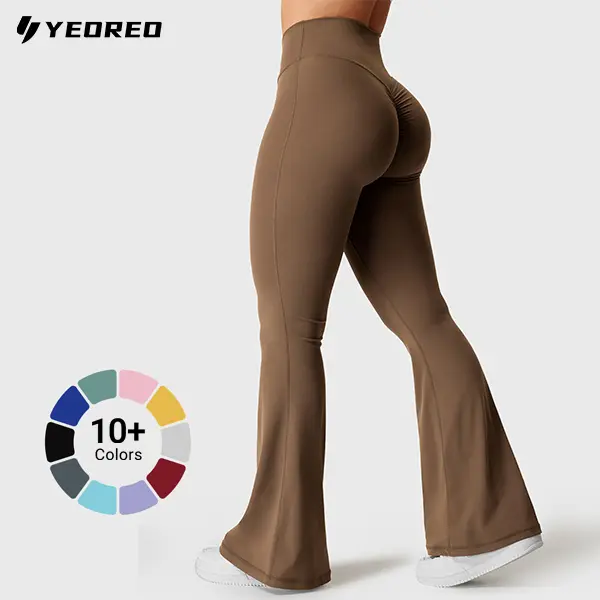 YEOREO Kalie Flare Scrunch Leggings for Women V Cross Waist Bell Bottom Yoga Pants Tummy Control Bootcut Workout Leggings summerwins