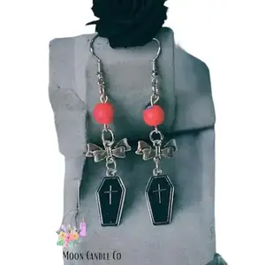 Death is a Gift Coffin and Bow Dangle Earrings