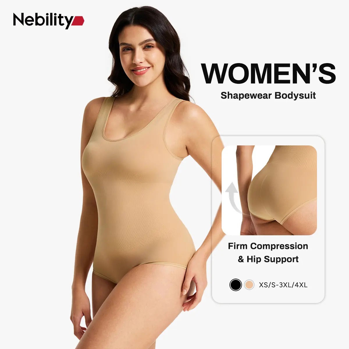 [MAX] Nebility Seamless Comfort Shapewear Bodysuit for Women,Basic Minimalist fashion Crewneck Womenswear Underwear High Waist Shaping Compression Firm Tummy Control Black&Black summerwins