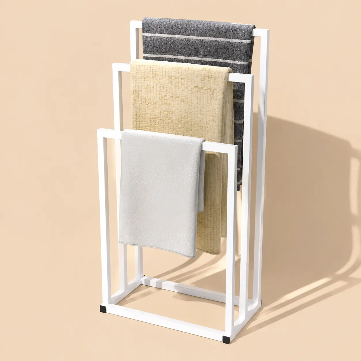 3-Tier Freestanding Bathroom Towel Rack, Modern Metal Frame Multi-Level Organizer for Minimalist Decluttering, Indoor Use in Bathroom, Laundry Room