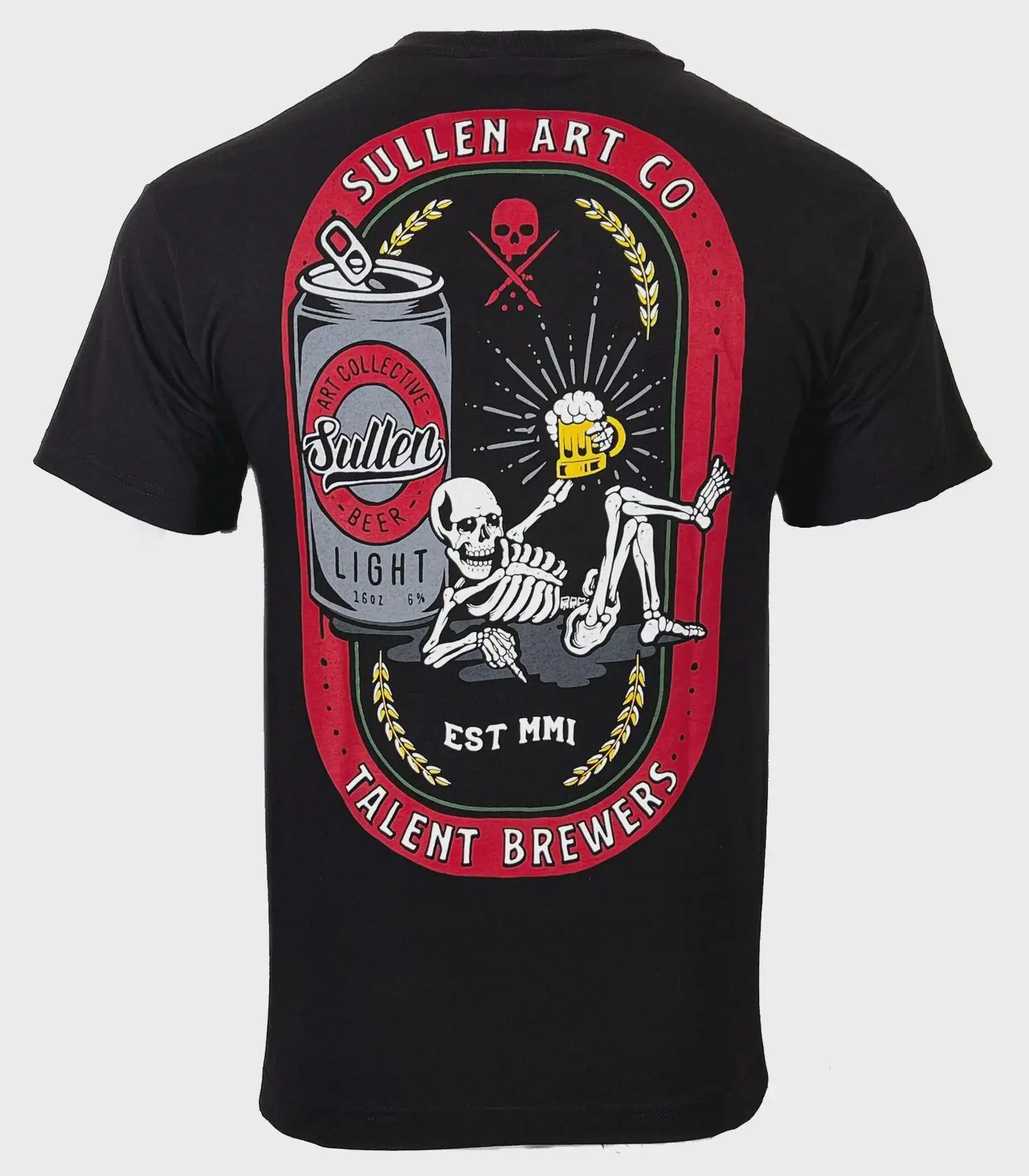 Sullen Men's T-shirt TALENT BREWERS Jet Black Tee Tattoo Skull Premium All Print POLYESTER Shirt Menswear Top