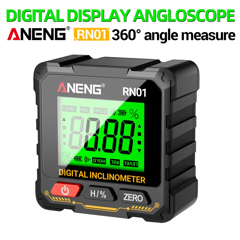 ANENG RN01 Digital Inclinometer - 360° Angle Finder with Strong Magnetic Base & 0.05° High Accuracy, Hardware Tool for Woodworking, Measures Angles, Levels, Slopes, Laser Level & Detector