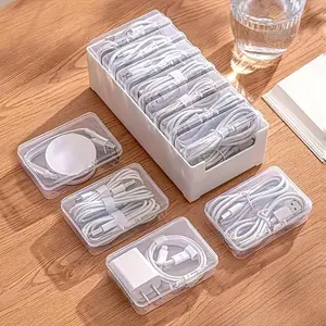 2-piece data cable home storage box, separated storage box, desktop cable manager, cable management box, 1 piece cable manager, including 7 flip small boxes and 1 large box, wireless charging earphone storage box, desktop wired earphone charging cable, ho