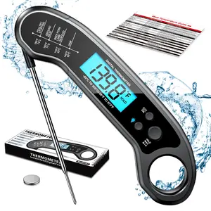 Foldable Stainless Steel Instant-Read Digital Meat Thermometer, Hanging Waterproof Kitchen Utensil for Grill, BBQ Use, Utensils