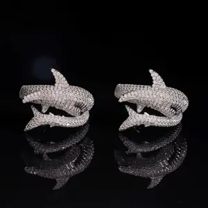 Shark Ring Moissanite Silver S925 + Rhodium Passes Diamond Icedout Bussdown