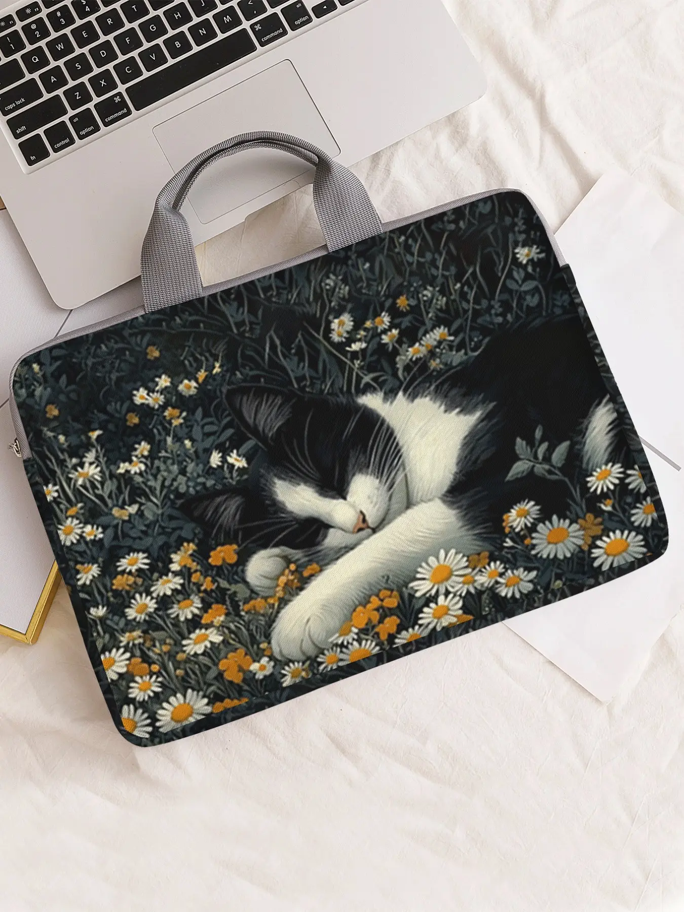 Cat Pattern Printed Notebook Bag, Soft Laptop Sleeve, Tablet Case, Zipper Storage Pouch, Casual Style, All Seasons, Random Print, Laptop Travel Bag