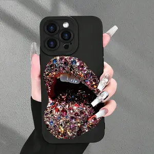 Sexy Diamond Lip Print Phone Case Cover, Shockproof Full Protection for iPhone 17/16/11/12/13/14/15/16/17 Pro Max/plus/air, Gift for Boyfriend/girlfriend