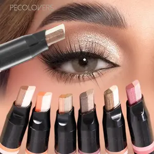1PC Long Lasting Glitter Double Color Eyeshadow Stick Two Tone Shimmer Metallic Gradient Waterproof Shadow Pen 2 in 1 Eye Makeup Shimmer Glitter Pigment Eyeshadow Pencil Crayon