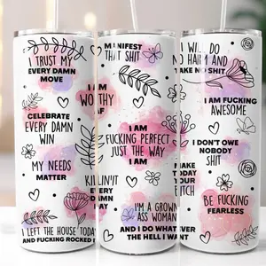 Swear Word Affirmation Tumbler 20 oz. Beverage Drinkware skinny tumbler