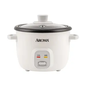 AROMA Smart Rice Cooker 1L - Mini Electric Rice Cooker with Glass Lid for One-Person Meals - White ARC-302NG
