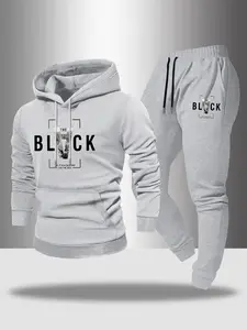 Men's Hooded Sweatshirt & Pants Set, Casual Outfit Set, Casual Fall Winter, Long Sleeve Letter Print Design, Comfortable Daily Wear