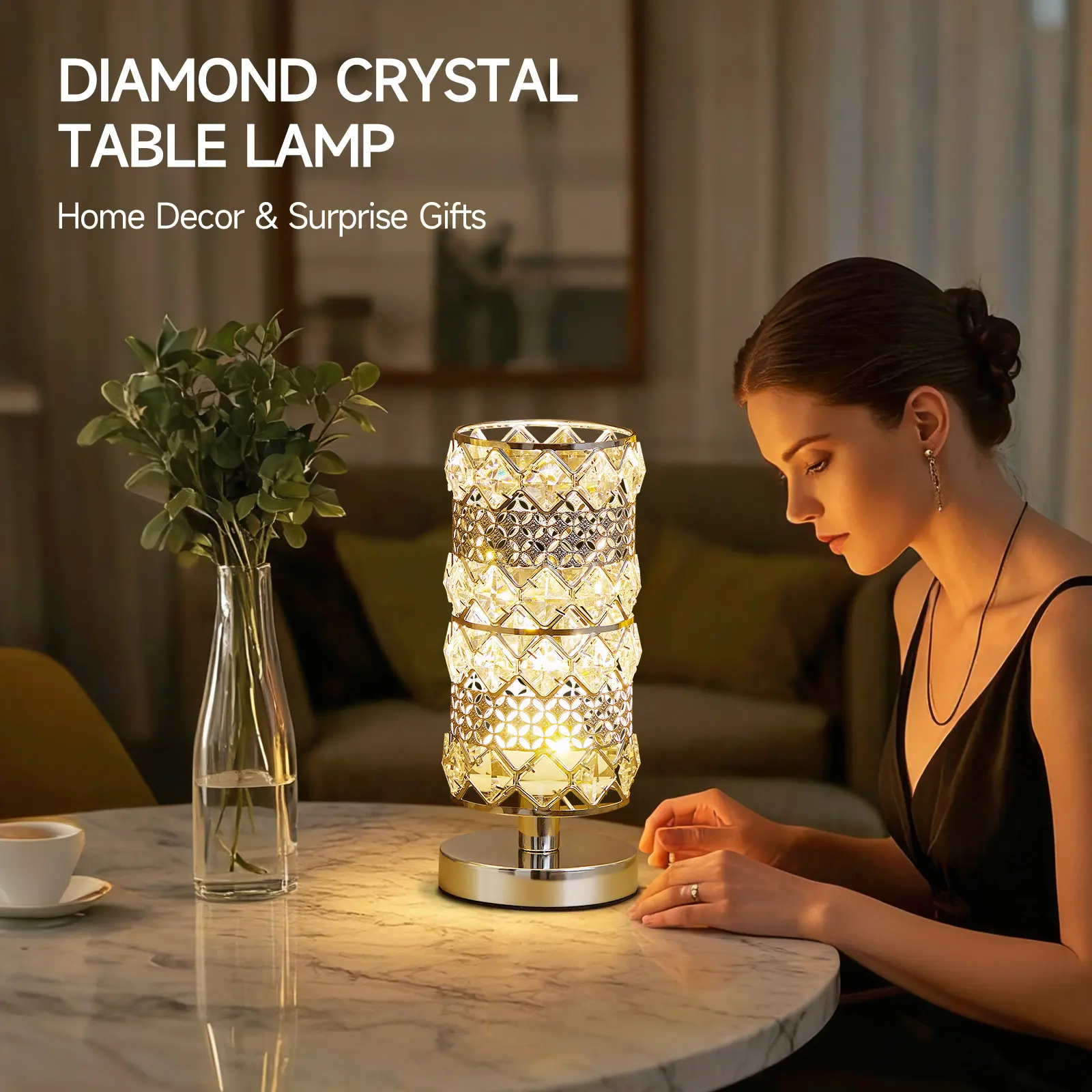 Crystal RGB LED Bedside Lamp with Wireless Charging, Adjustable Luminous RGB Lighting, 15 Color-Changing Mood Lighting for Bedroom & Office (Lights for Bedroom), Bedside Light