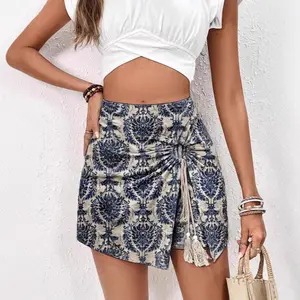 Women's Boho Retro Print Wrap Shorts-Casual Summer Beach Vacation Bottoms - Tie Waist Wide Leg Short- XS-5Xl