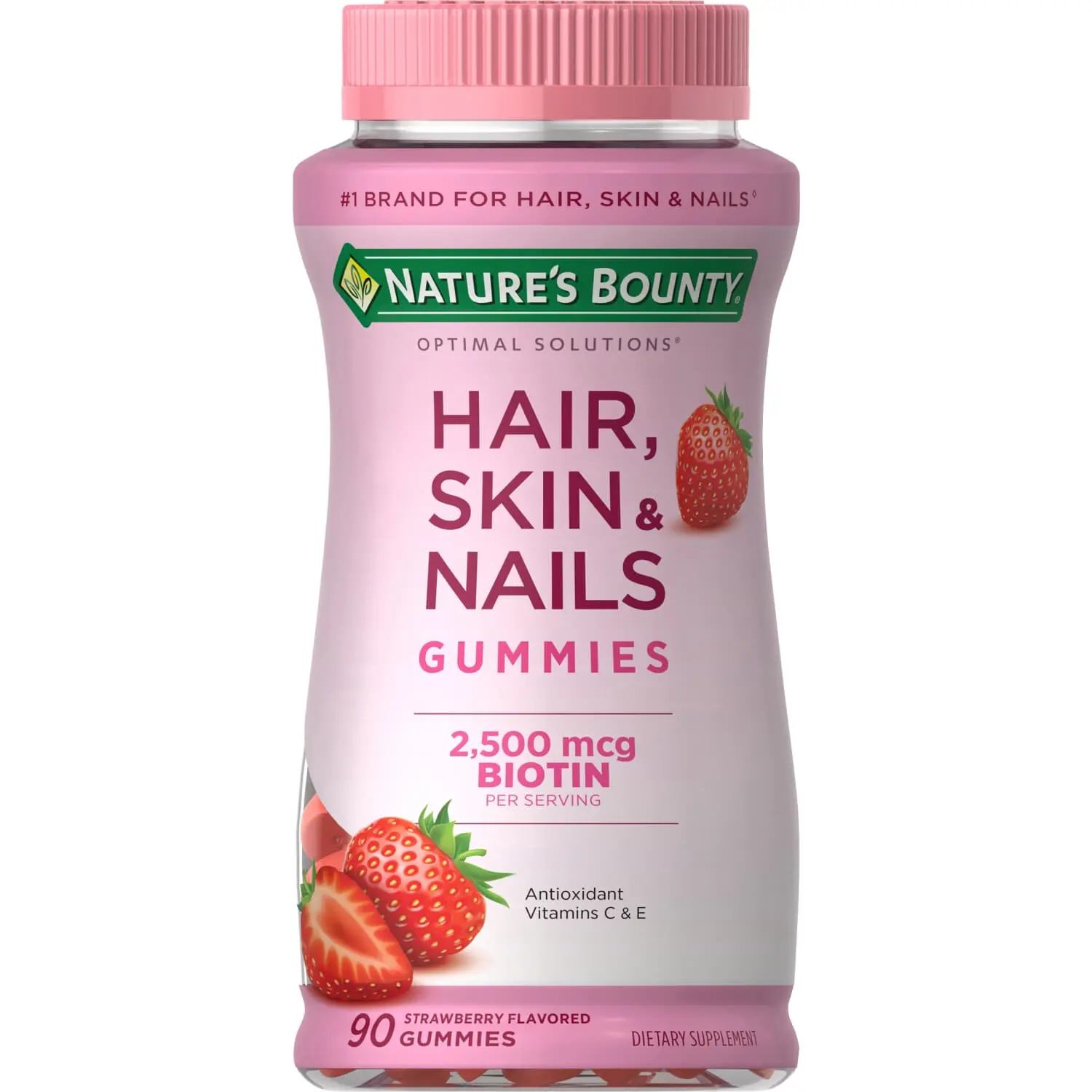 Nature's Bounty Hair Skin and Nail Vitamins With Biotin, Women's Multivitamin, Strawberry Gummies, 90 Ct
